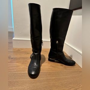 Tory Burch Tall leather riding boots with gold hoop detail